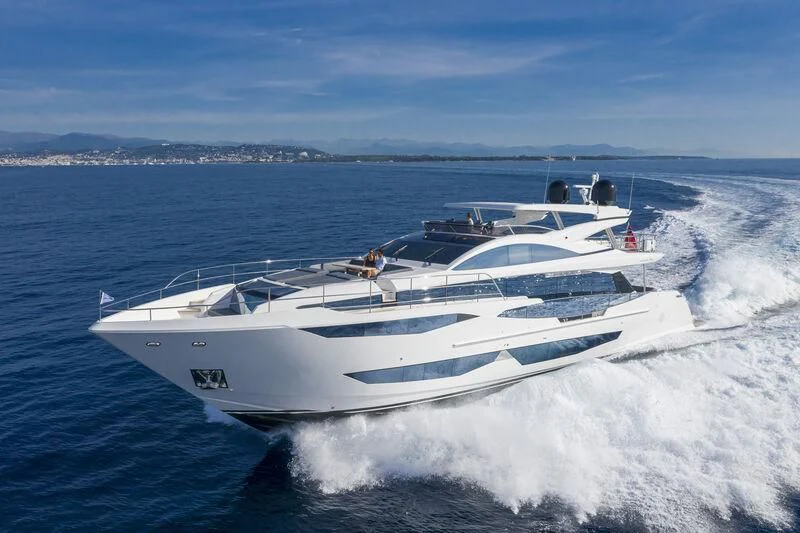 a white yacht on the water aboard PEARL Yacht for Sale