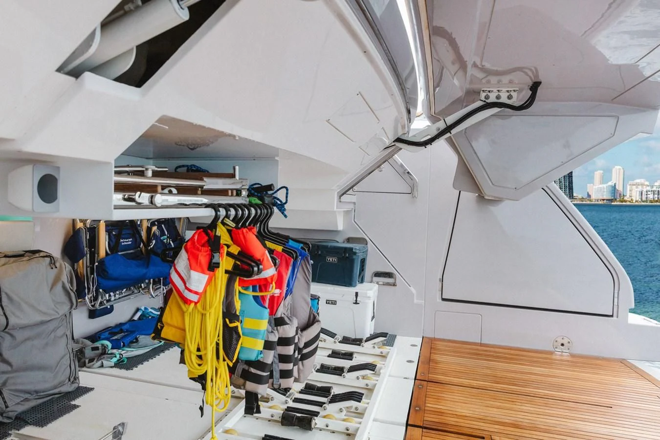 a boat with clothes on the deck aboard PEARL Yacht for Sale
