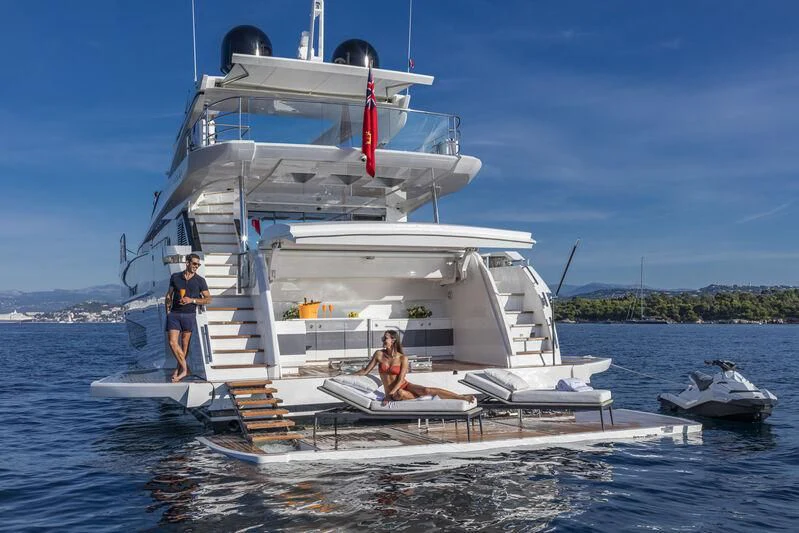 a couple of people on a boat aboard PEARL Yacht for Sale