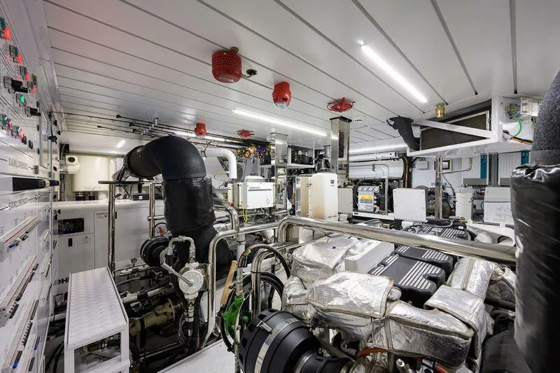 a room full of machines aboard PEARL Yacht for Sale