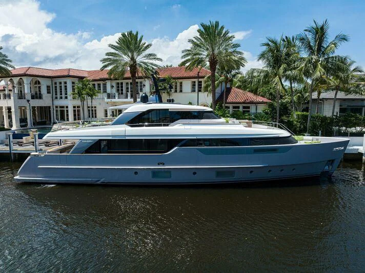a large yacht in the water aboard PEARL Yacht for Sale