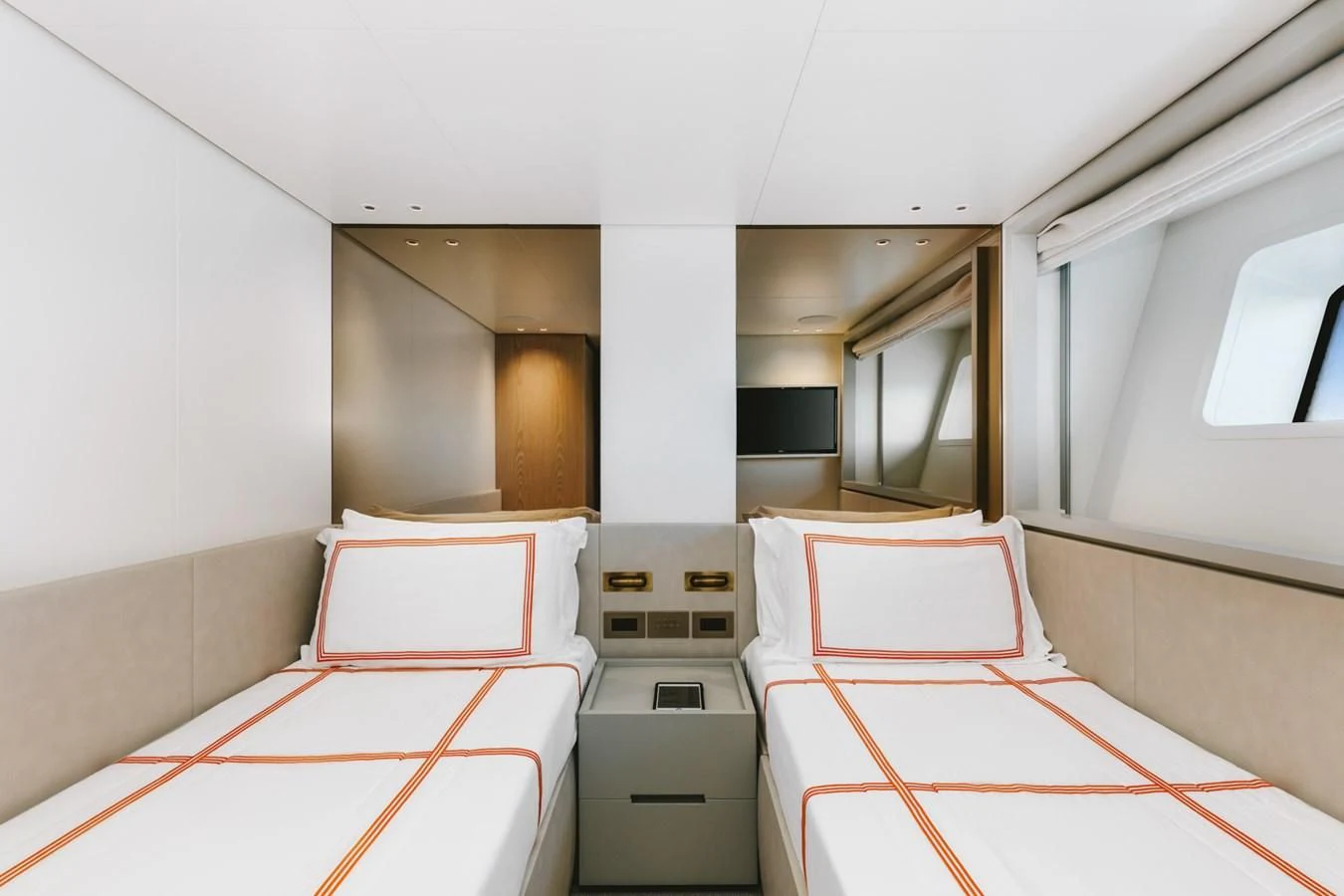 a room with a sink and a mirror aboard PEARL Yacht for Sale