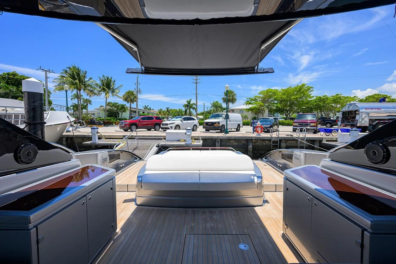 a view of a parking lot from inside a car aboard JACQPOT Yacht for Sale