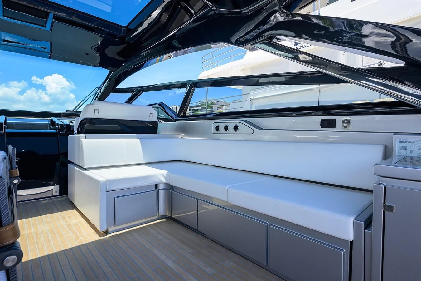 the inside of a car aboard JACQPOT Yacht for Sale