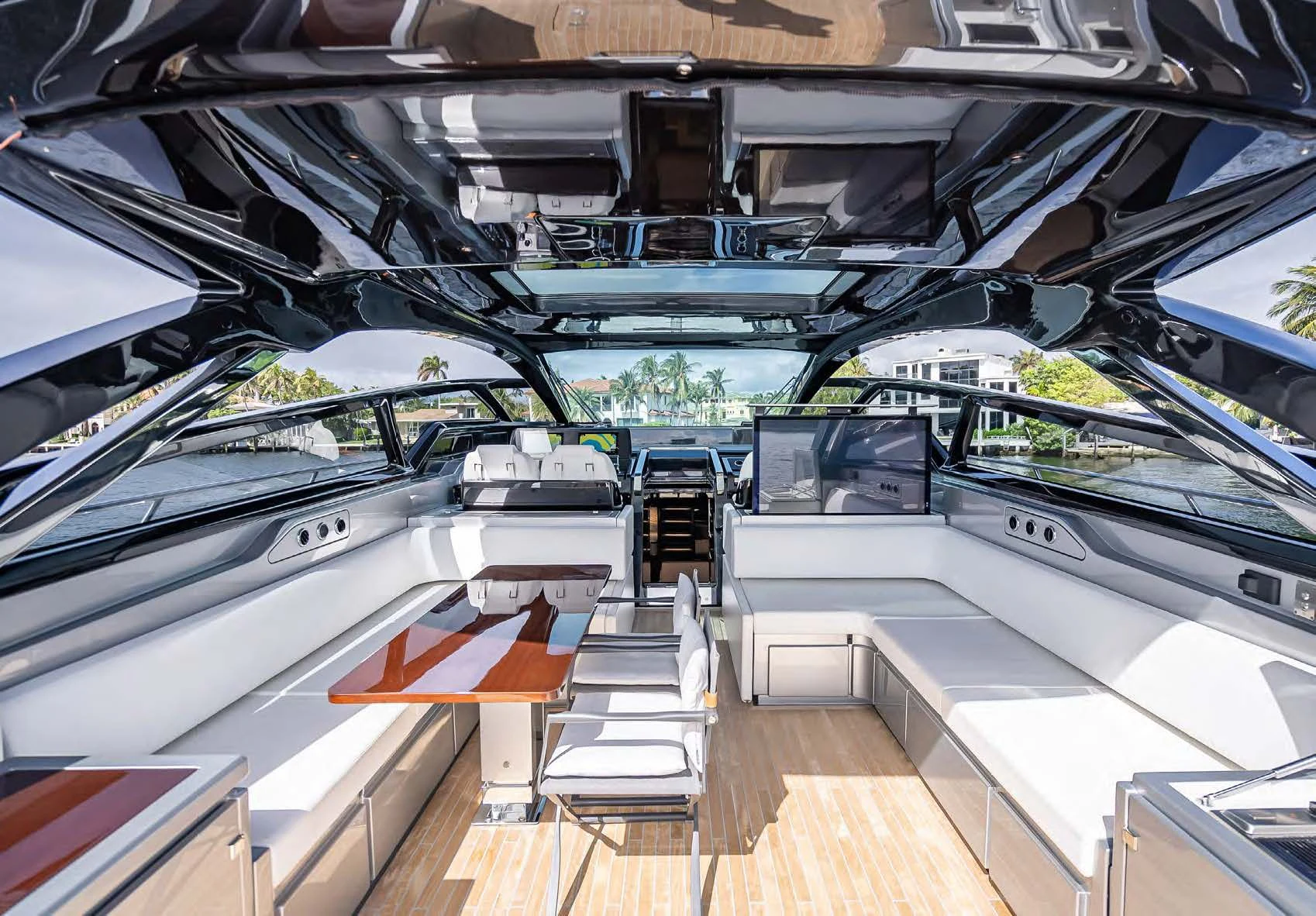 inside of a car aboard JACQPOT Yacht for Sale