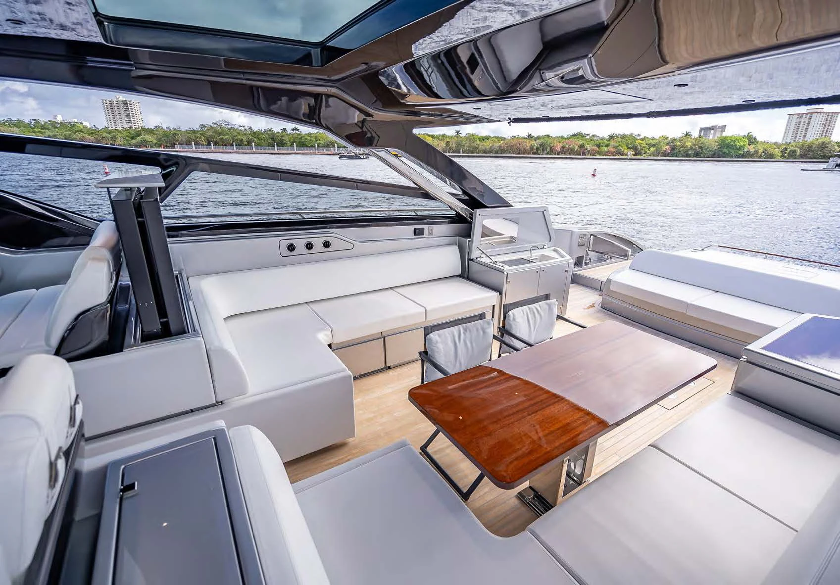 inside of a car aboard JACQPOT Yacht for Sale