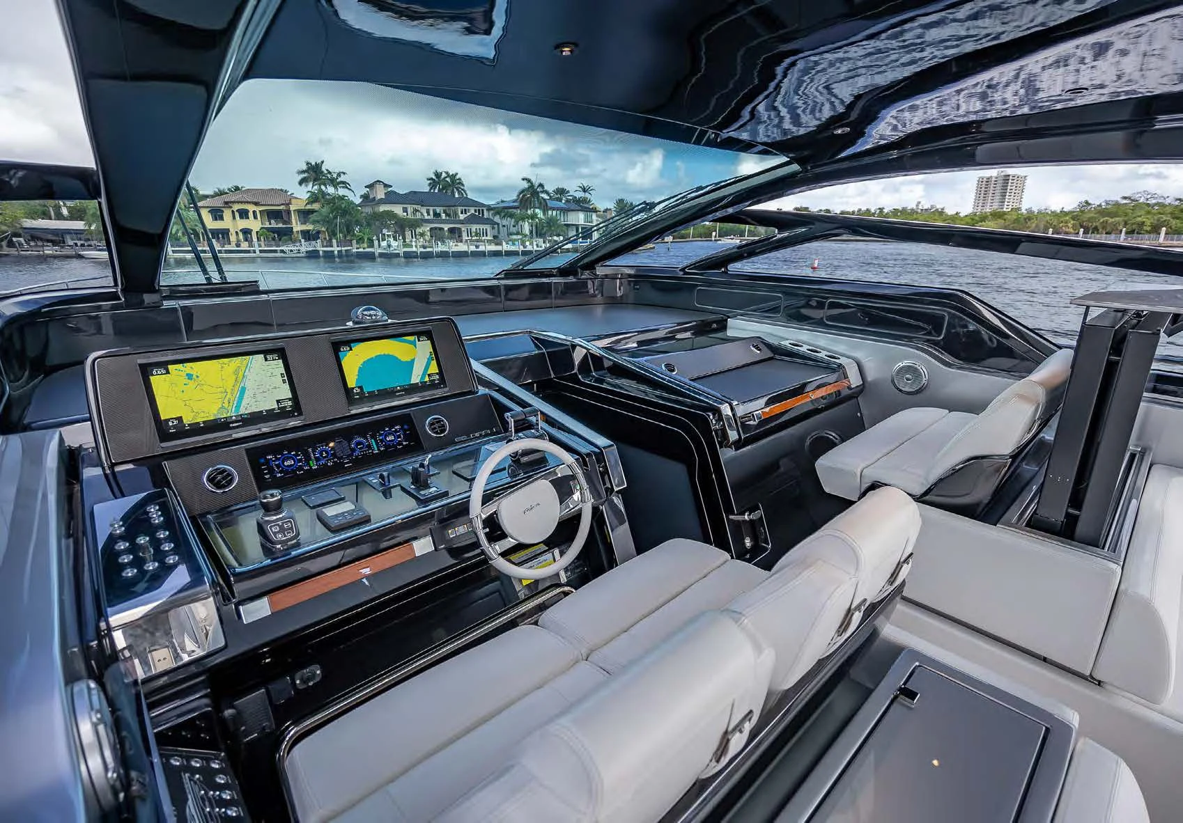 inside of a car aboard JACQPOT Yacht for Sale