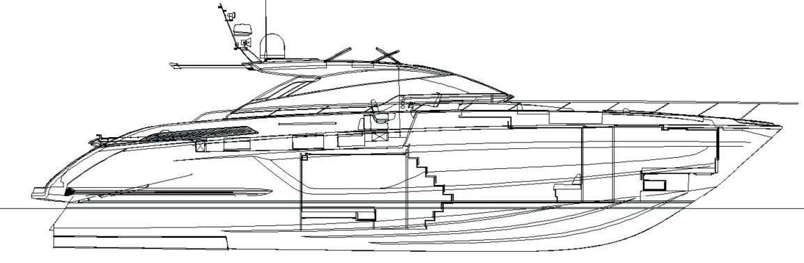 a sketch of a train aboard JACQPOT Yacht for Sale