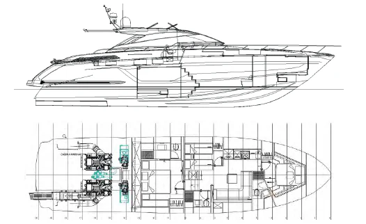 diagram, engineering drawing aboard JACQPOT Yacht for Sale