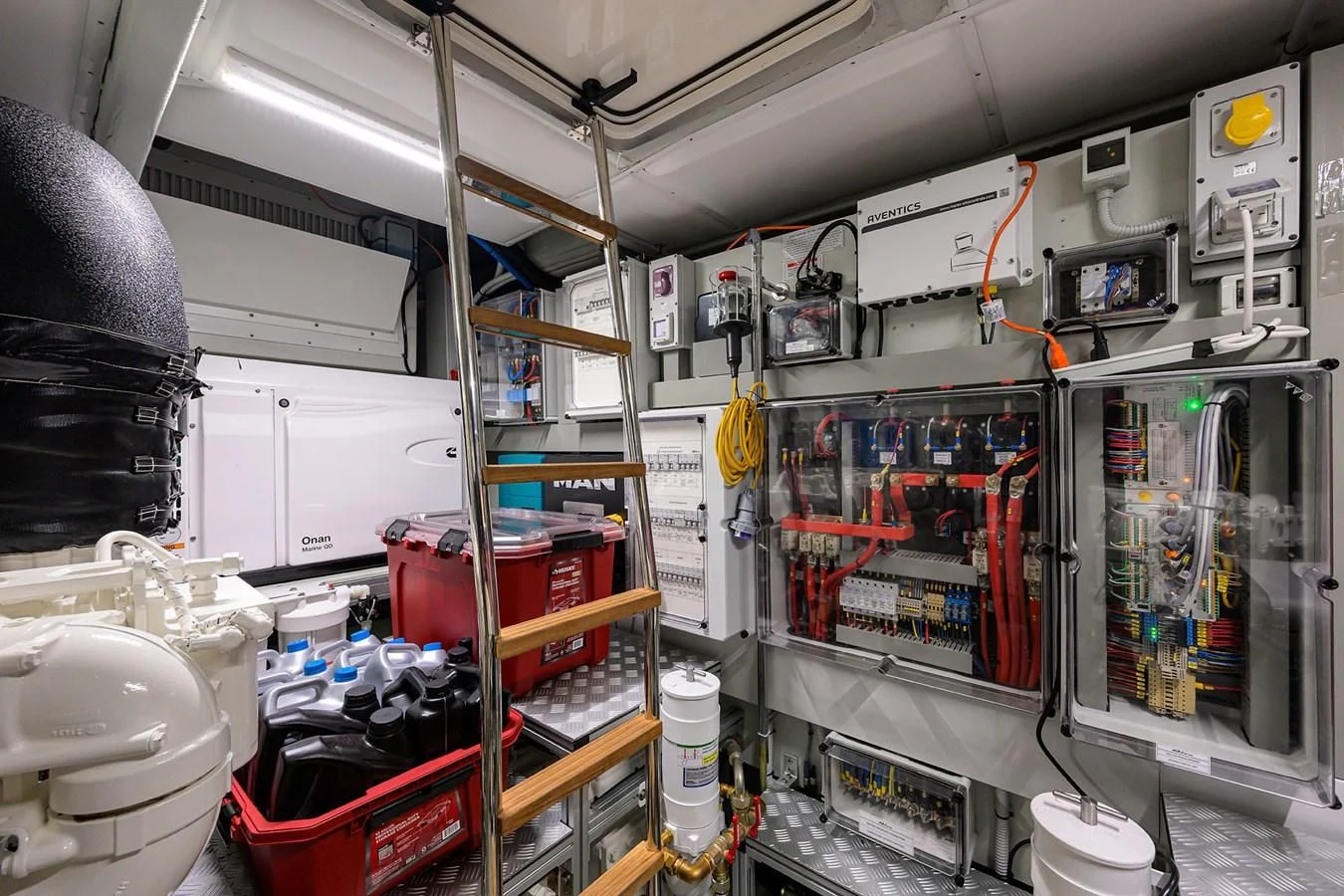 a room with shelves and equipment aboard JACQPOT Yacht for Sale