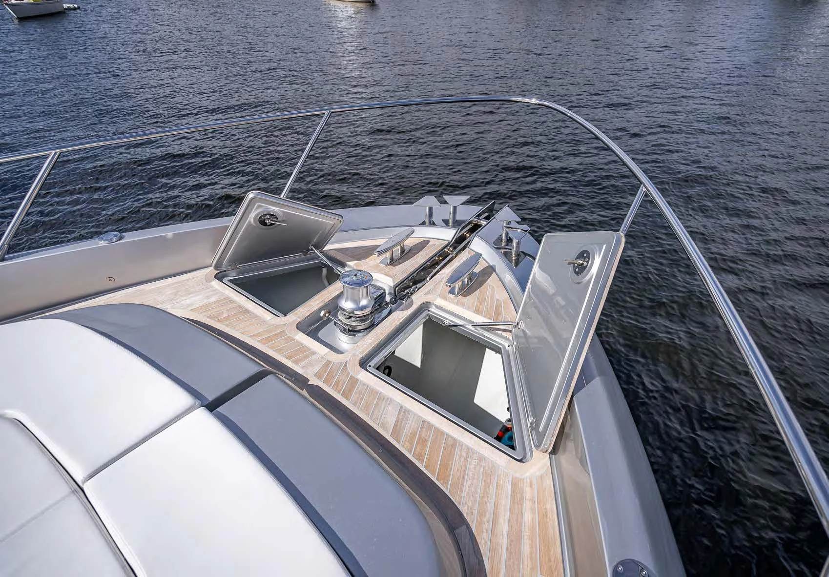 the front of a boat aboard JACQPOT Yacht for Sale