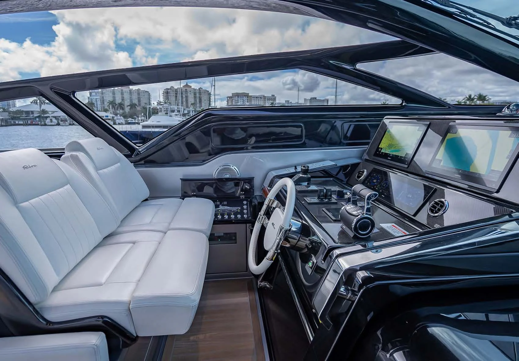inside of a car aboard JACQPOT Yacht for Sale