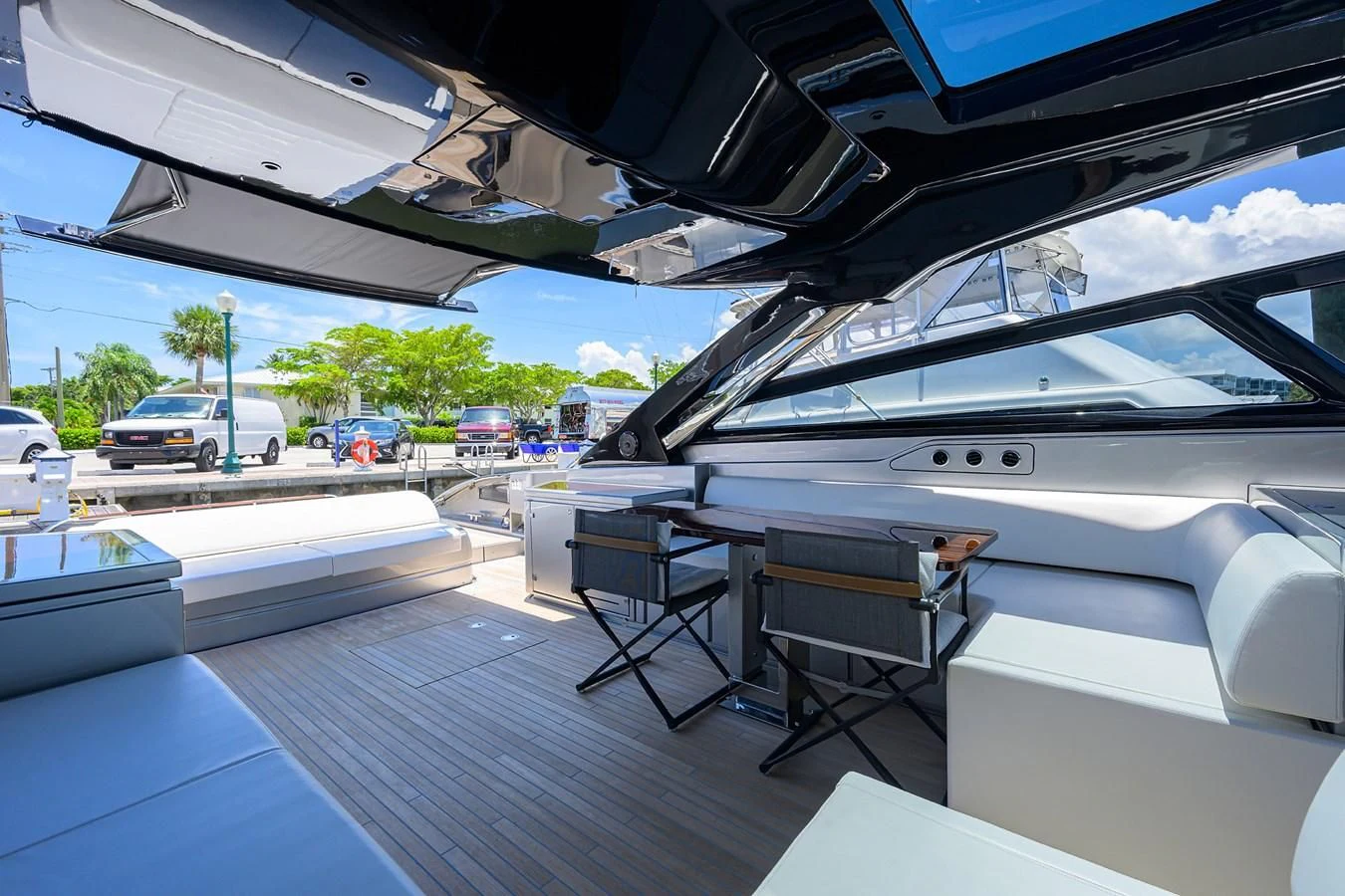 inside of a car aboard JACQPOT Yacht for Sale