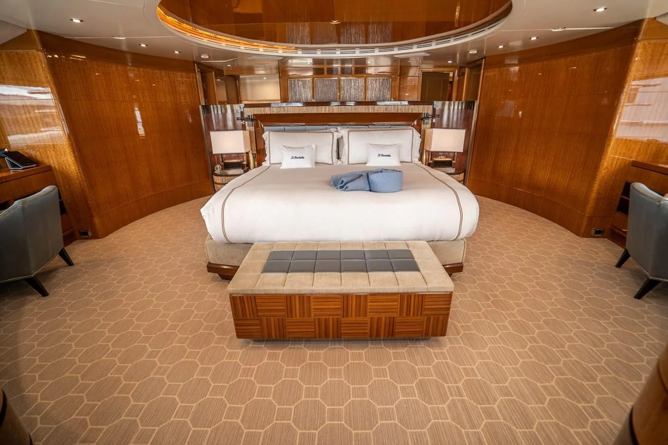 a large bedroom with a bed aboard GROOVER Yacht for Sale