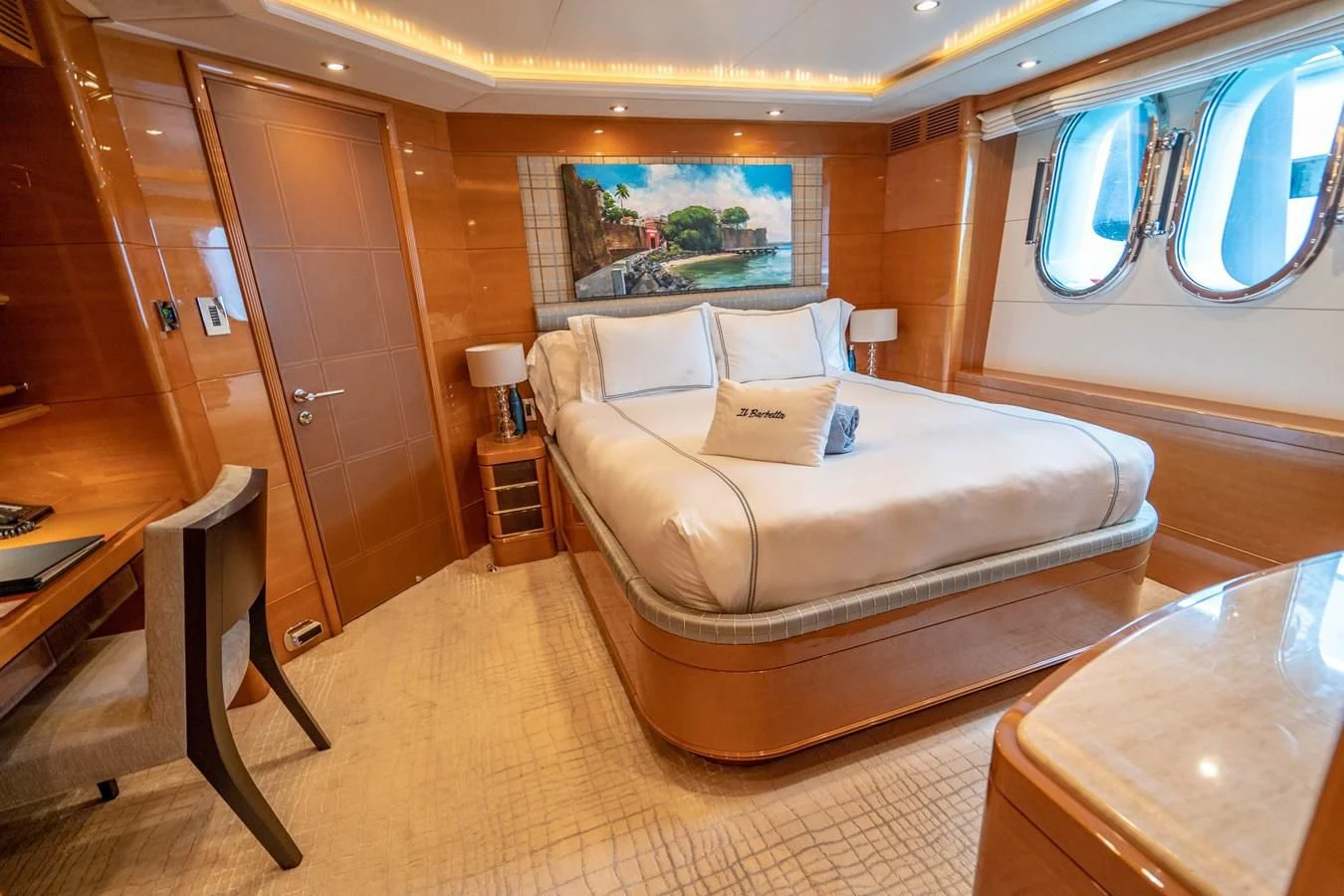 a bed in a room aboard GROOVER Yacht for Sale