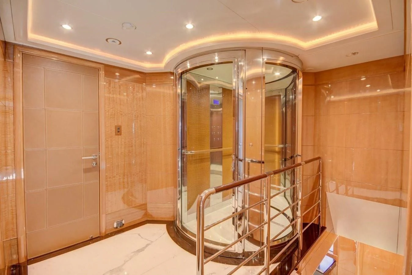 a bathroom with a glass shower aboard GROOVER Yacht for Sale