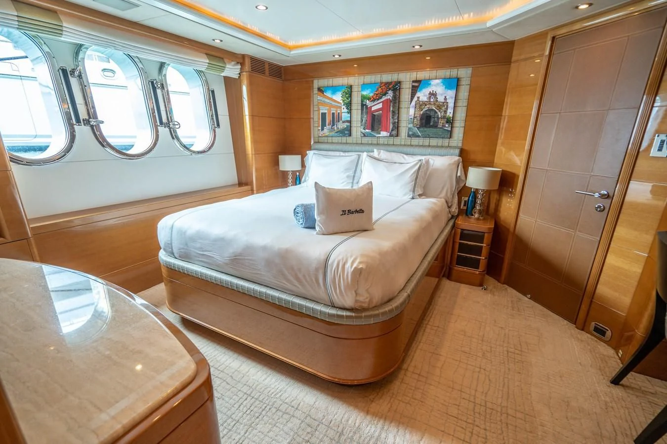 a bed in a room aboard GROOVER Yacht for Sale