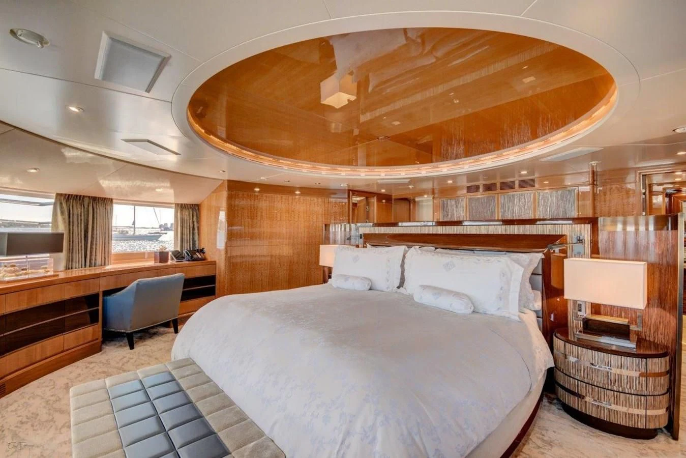 a large bedroom with a large bed aboard GROOVER Yacht for Sale
