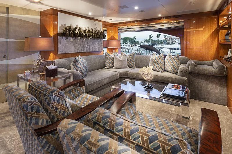 a living room with a large window aboard GROOVER Yacht for Sale