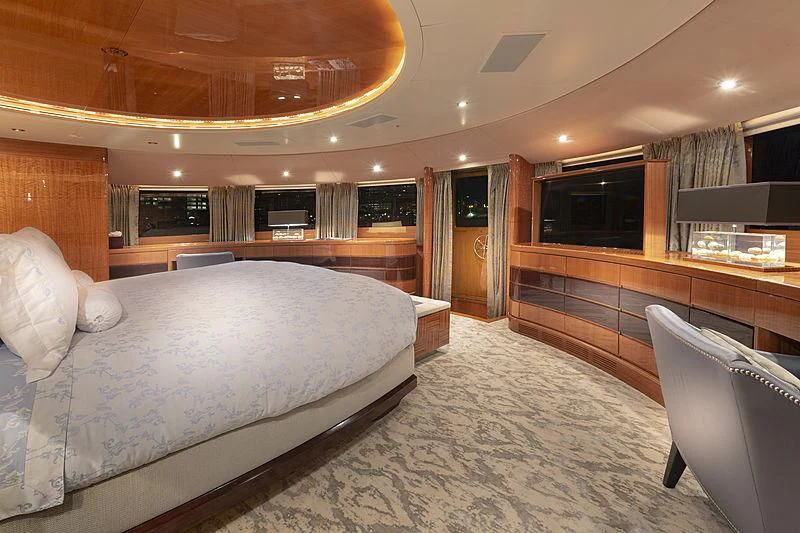 a large bedroom with a large bed aboard GROOVER Yacht for Sale