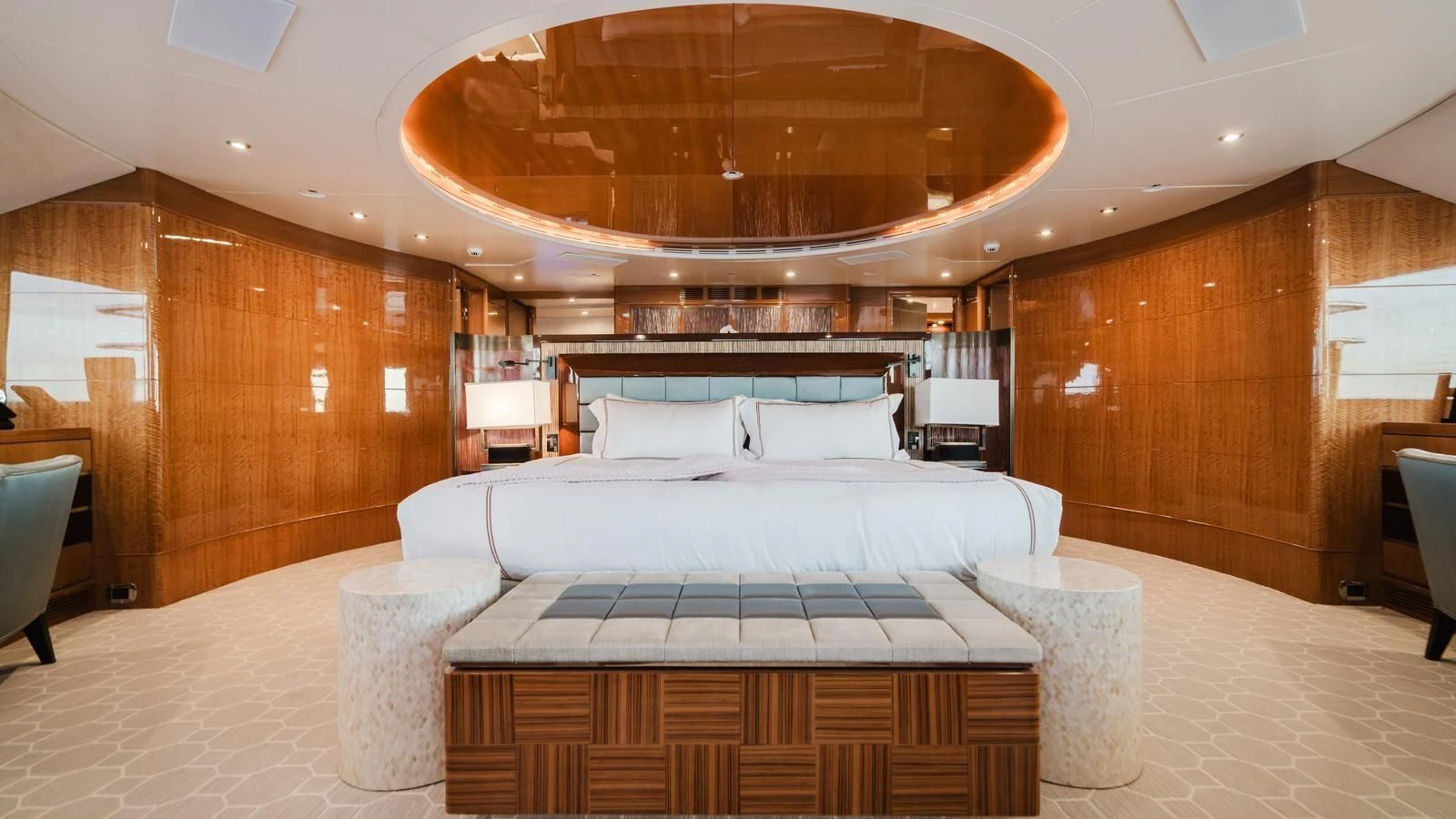 a large bed in a room aboard GROOVER Yacht for Sale
