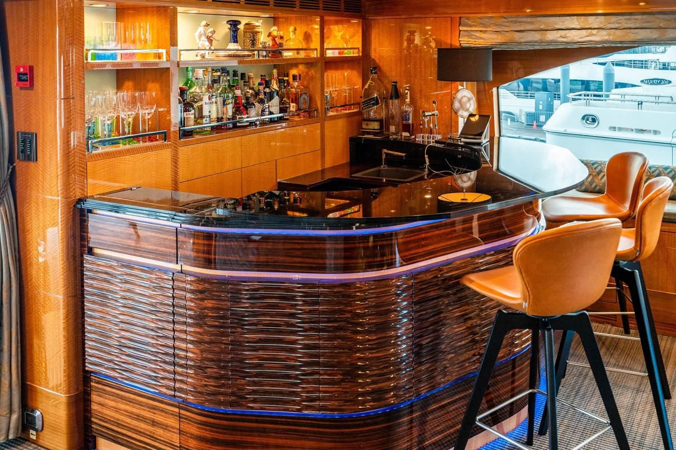 a pool table in a room aboard GROOVER Yacht for Sale
