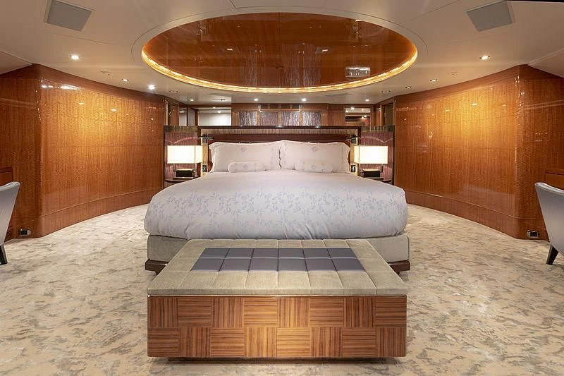 a large bedroom with a large bed aboard GROOVER Yacht for Sale