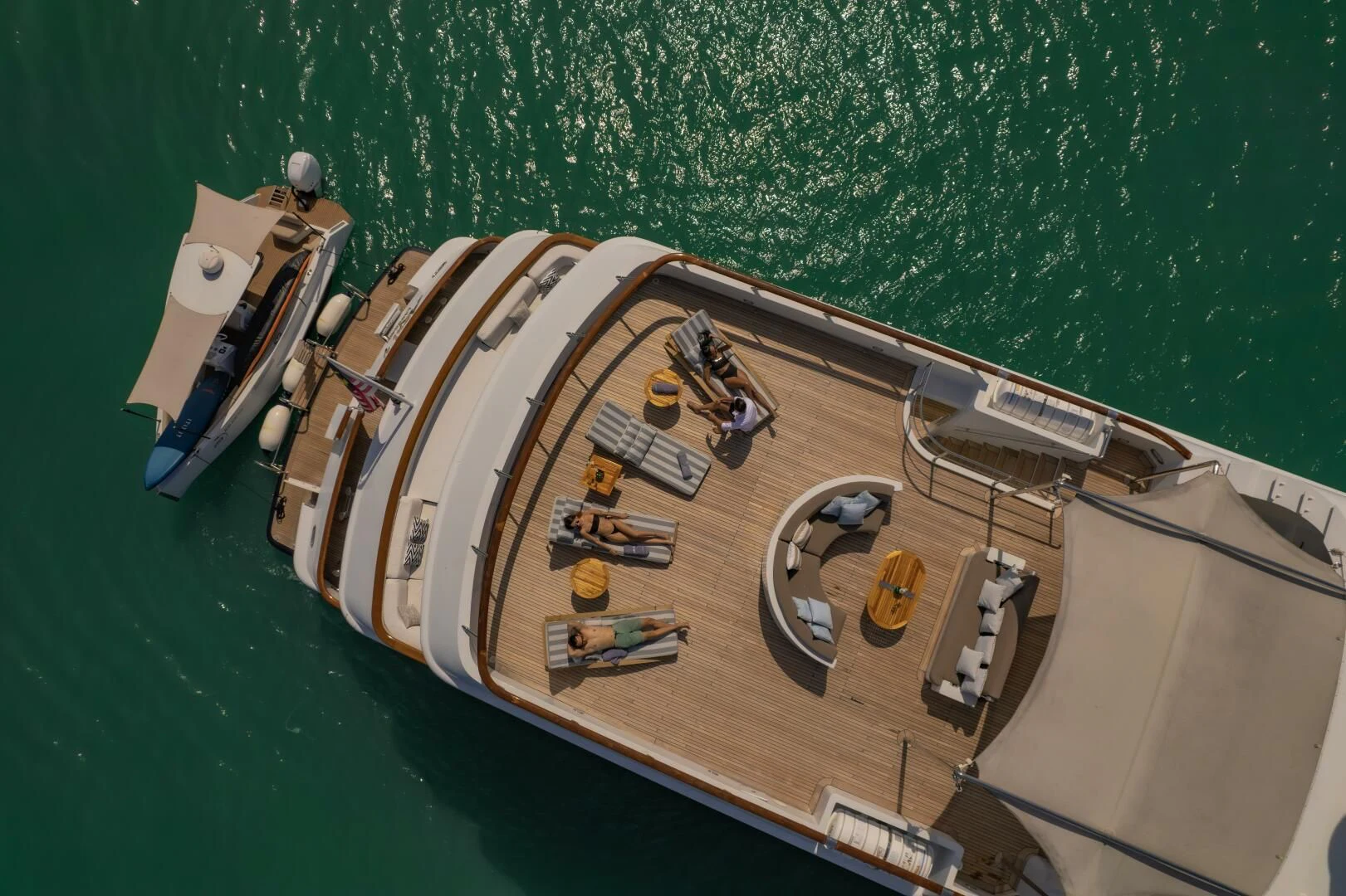 a wooden model of a ship aboard AZUL V Yacht for Charter