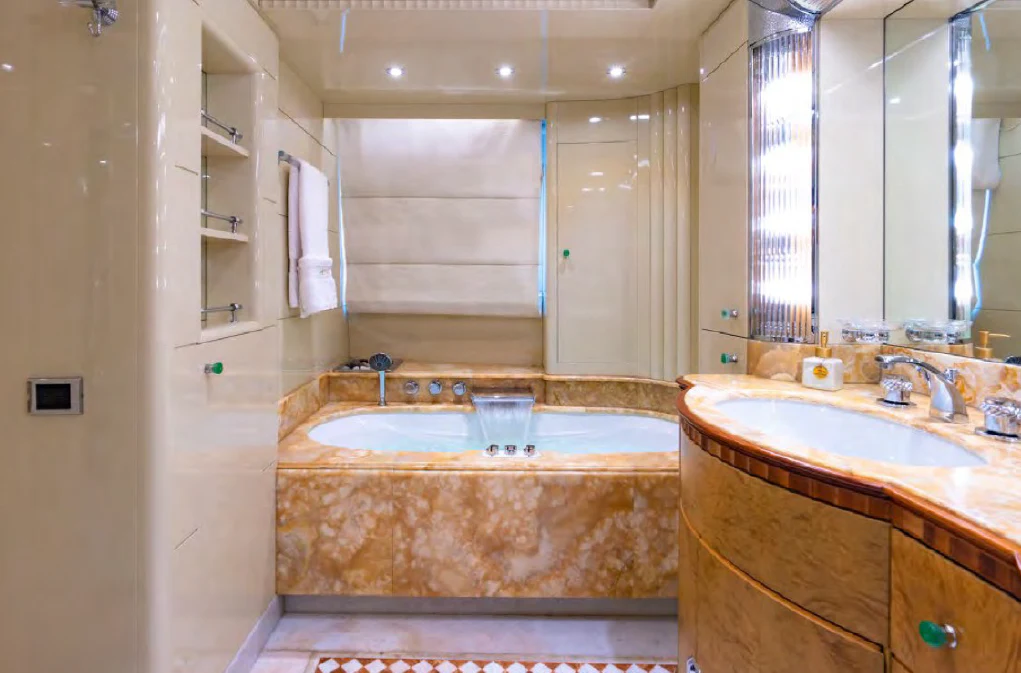 a bathroom with a large bathtub aboard AZUL V Yacht for Charter