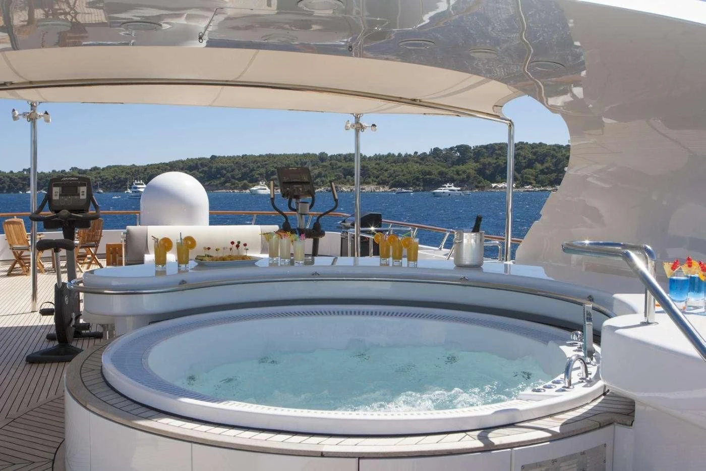 a swimming pool on a deck aboard AZUL V Yacht for Charter