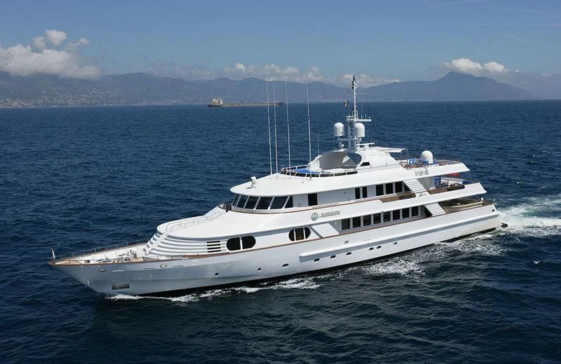 a white yacht in the water aboard AZUL V Yacht for Charter