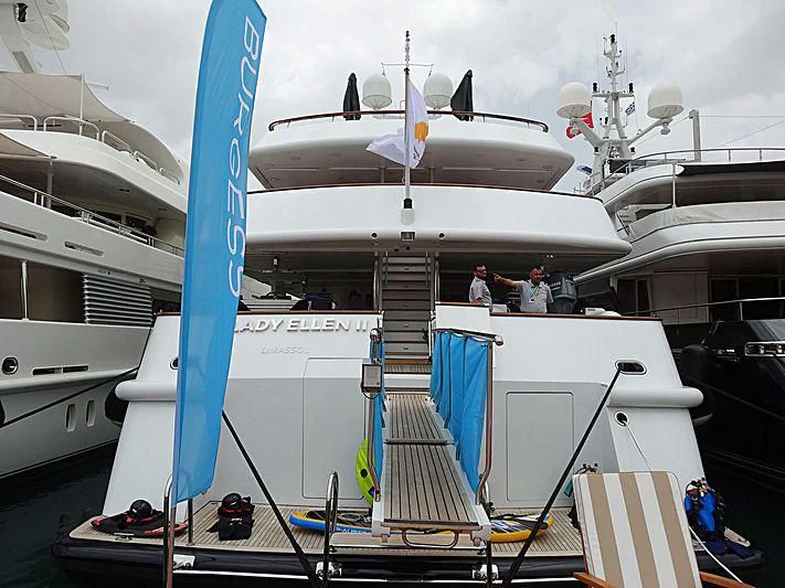 a boat with a ladder on the deck aboard AZUL V Yacht for Charter