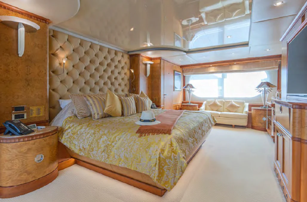 a large bedroom with a large bed aboard AZUL V Yacht for Charter