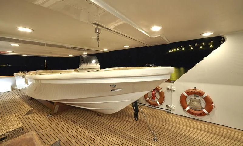 a boat in a museum aboard AZUL V Yacht for Charter