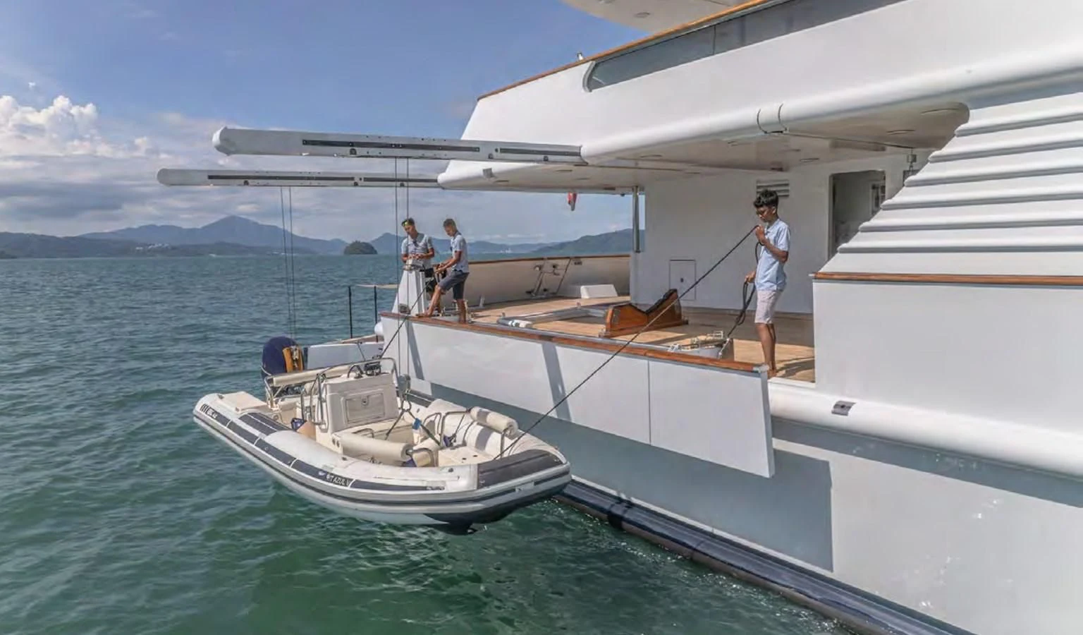 a group of people on a boat aboard AZUL V Yacht for Charter