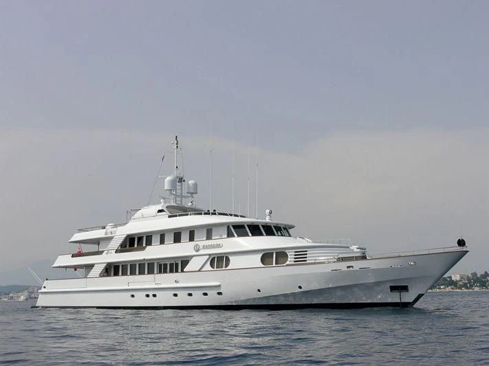 a white yacht in the water aboard AZUL V Yacht for Charter