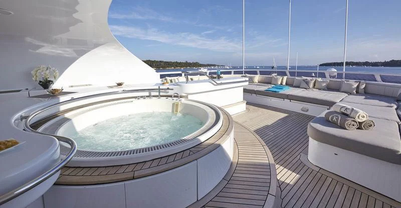 a swimming pool on a deck aboard AZUL V Yacht for Charter