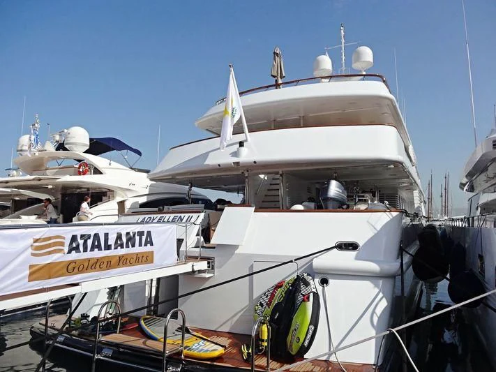 a boat docked at a pier aboard AZUL V Yacht for Charter
