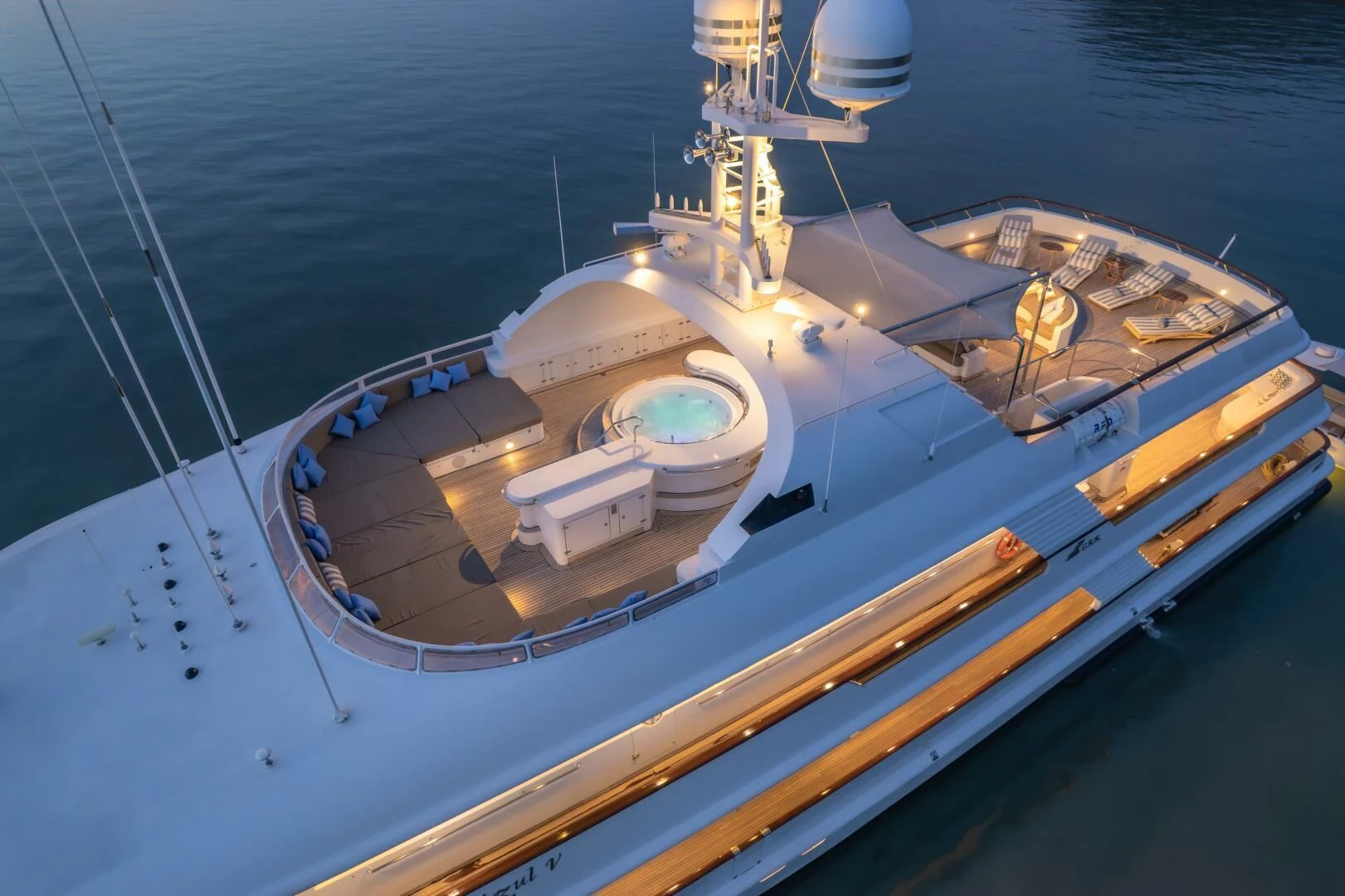 a large ship on the water aboard AZUL V Yacht for Charter