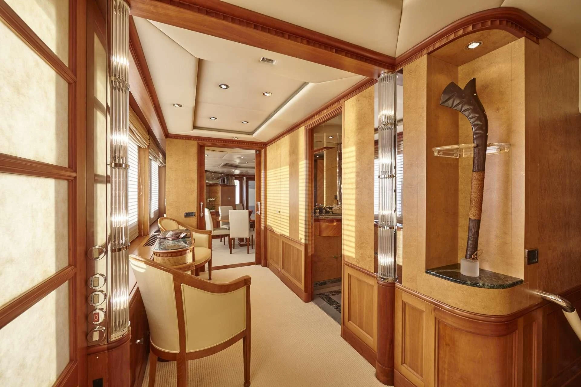 a large bathroom with a large mirror aboard AZUL V Yacht for Charter