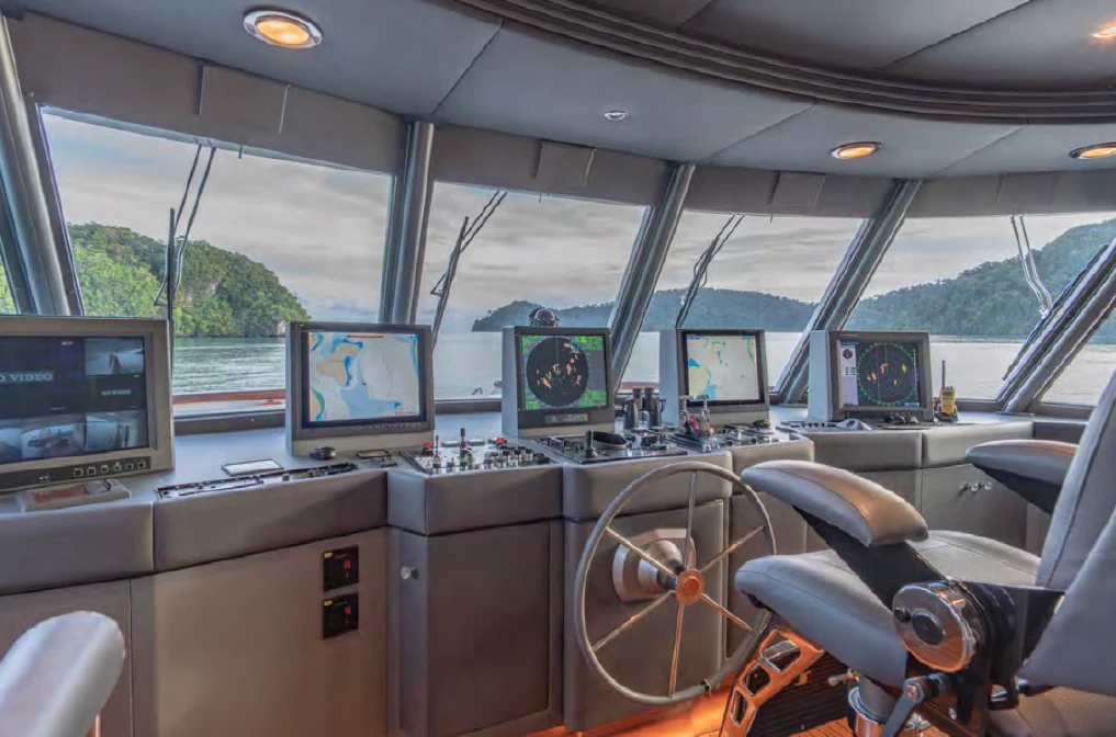 a vehicle with monitors and monitors aboard AZUL V Yacht for Charter