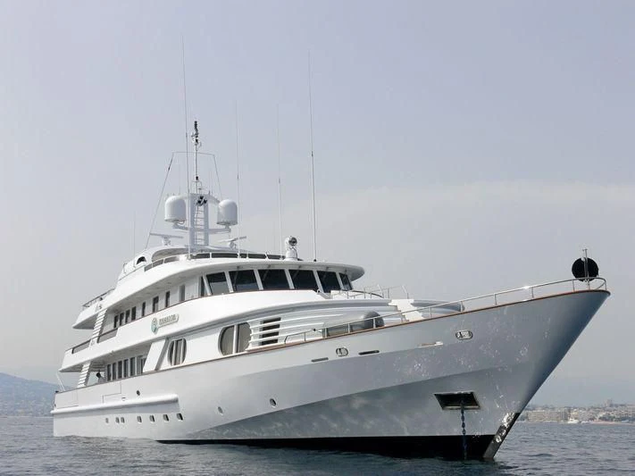 a white yacht in the water aboard AZUL V Yacht for Charter