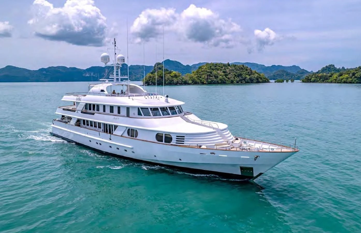 a white boat in the water aboard AZUL V Yacht for Charter