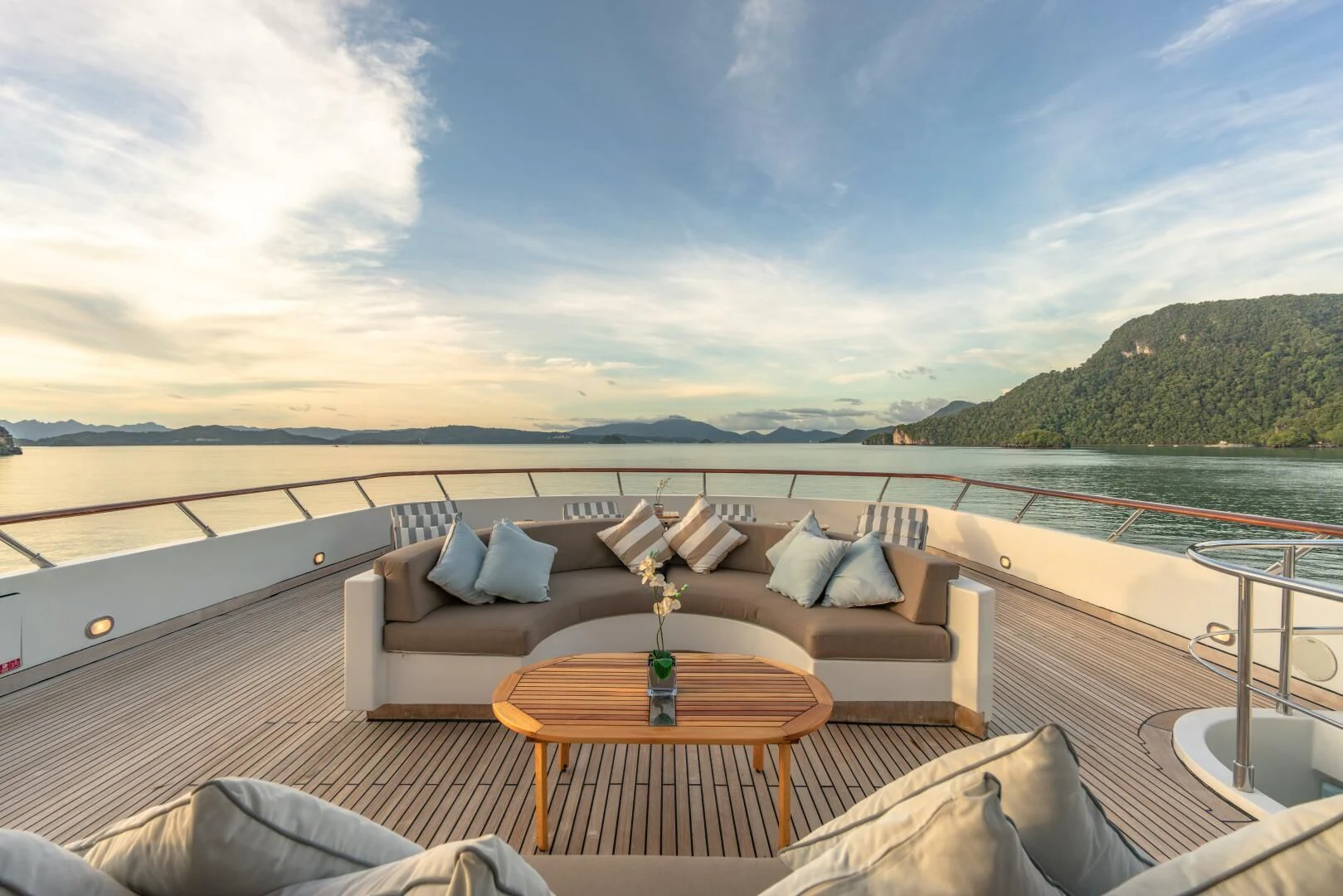 a table on a boat aboard AZUL V Yacht for Charter