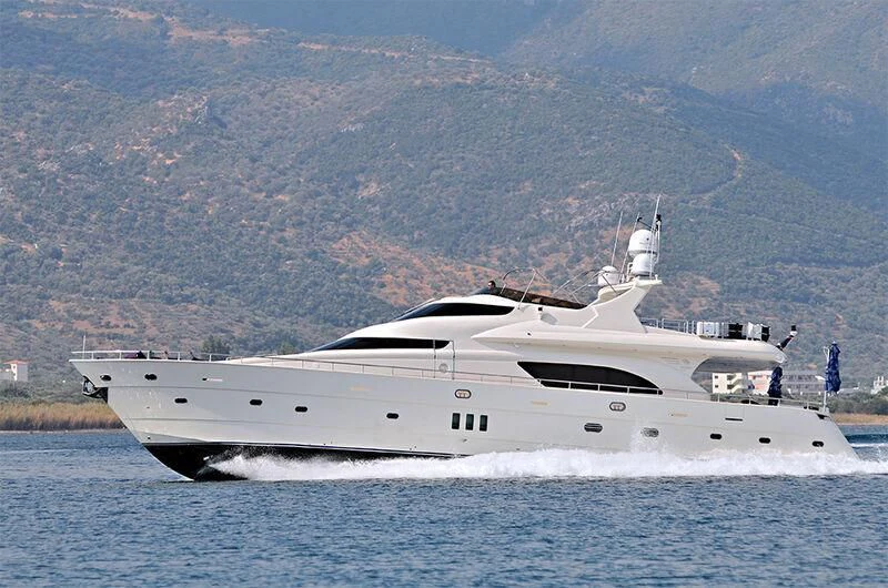 a white yacht in the water aboard M.T. TIME Yacht for Sale