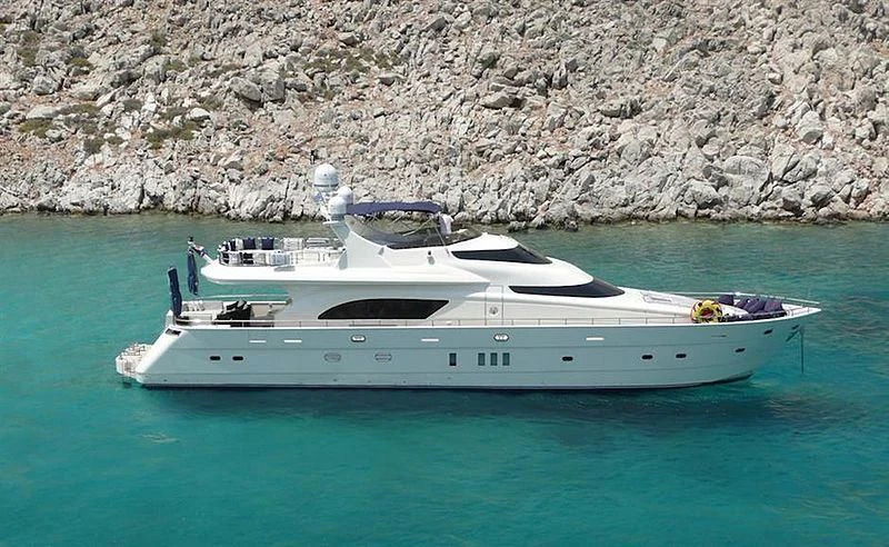 a white boat in the water aboard M.T. TIME Yacht for Sale