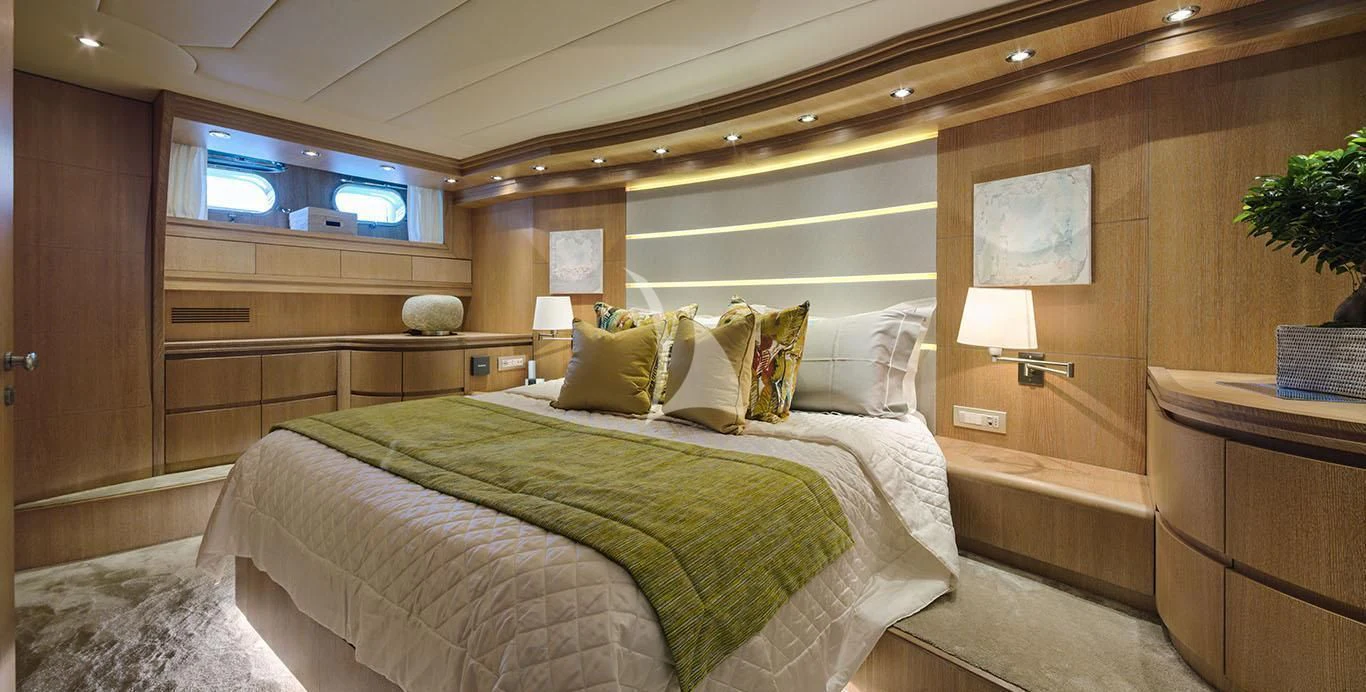 a bed in a room aboard AMAYA Yacht for Sale