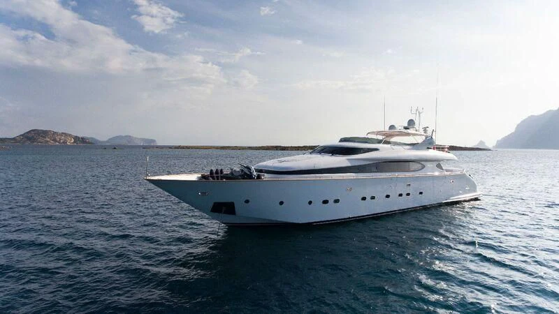 a white yacht in the water aboard AMAYA Yacht for Sale
