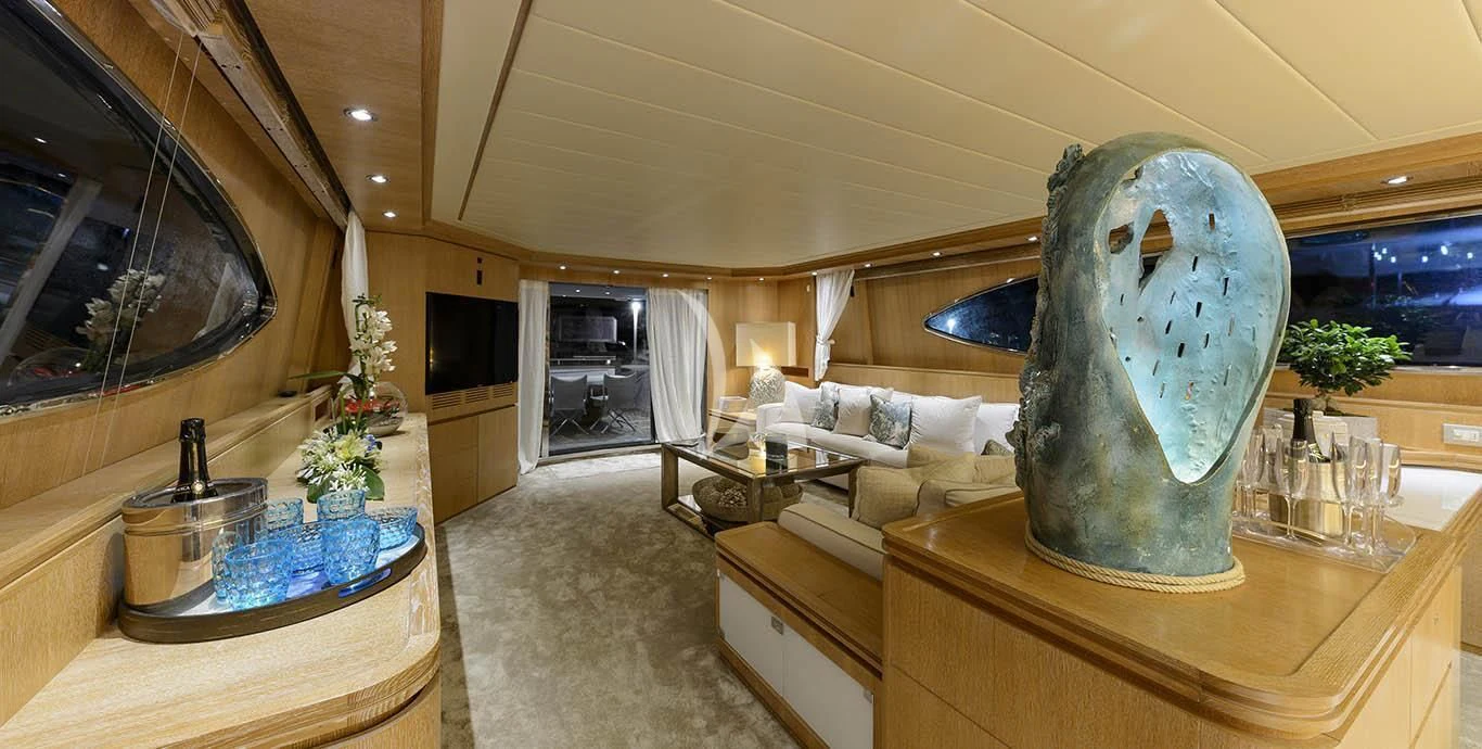 a large sculpture in a room aboard AMAYA Yacht for Sale