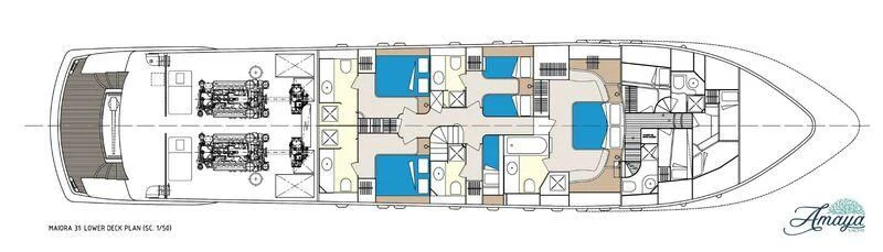 a drawing of a building aboard AMAYA Yacht for Sale